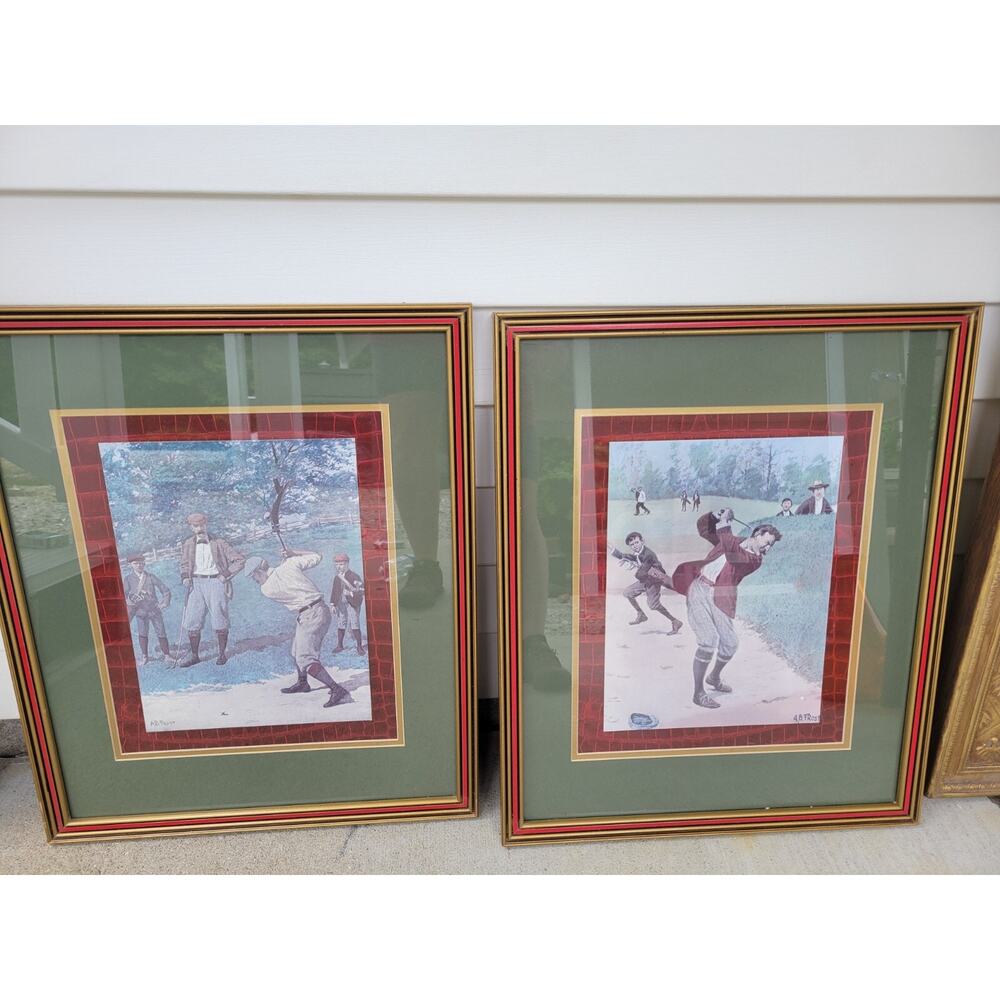 P. Nichols Golf Office Matted Framed Prints Vintage Decor Set of 2 Artwork